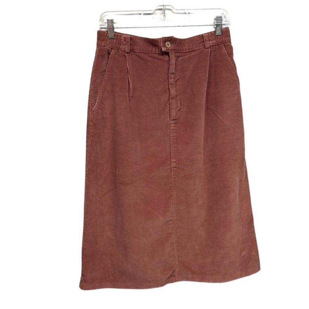 Women's L.L. Bean Mauve Pink Corduroy Modest Teacher Skirt Size 12